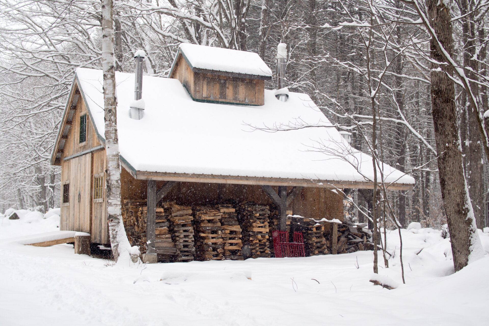 sugar shack in winter